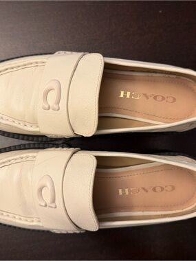 Coach Cream Leather Penny Loafers with Signature Accent